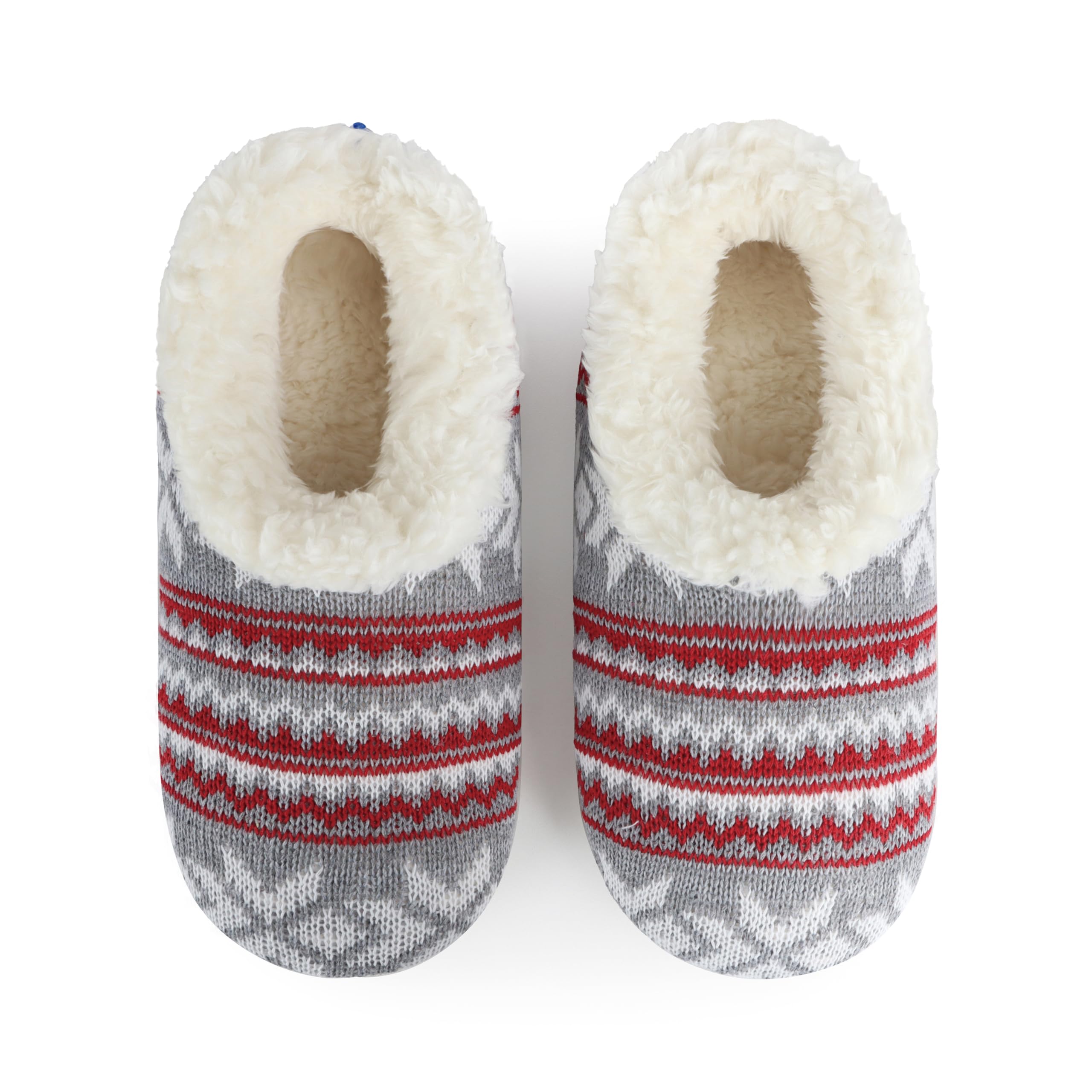 Snoozies Norwegian Knit Slippers for Women with Memory Foam Insole and Soft Sherpa Lining, Slipper Socks with Grips for Women