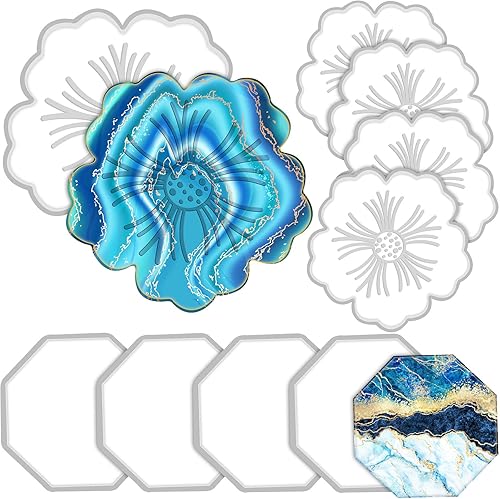 El juego de 8 moldes de resina de silicona incluye 4 posavasos de flores de resina y 4 moldes de fundición de epoxi octágonos para obras de arte y disponible en Yaxa Guatemala