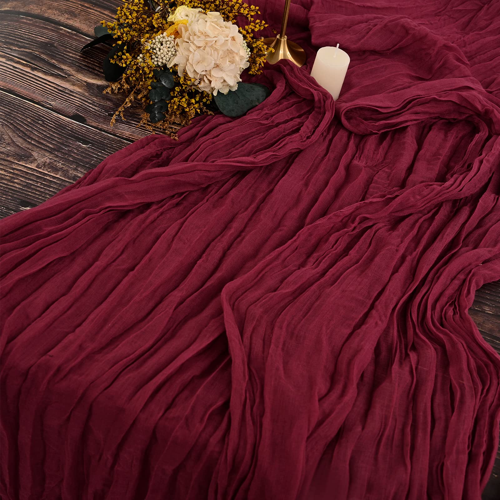 YMHPRIDE 2 Piezas Camino de Mesa Borgoña,Vino Rojo Camino Mesa Cheesecloth para Bodas, 90x300 cm Mantel de Gasa de Poliéster Vintage y Elegante para Eventos Fiestas Cumpleaños Comuniones Bautizo