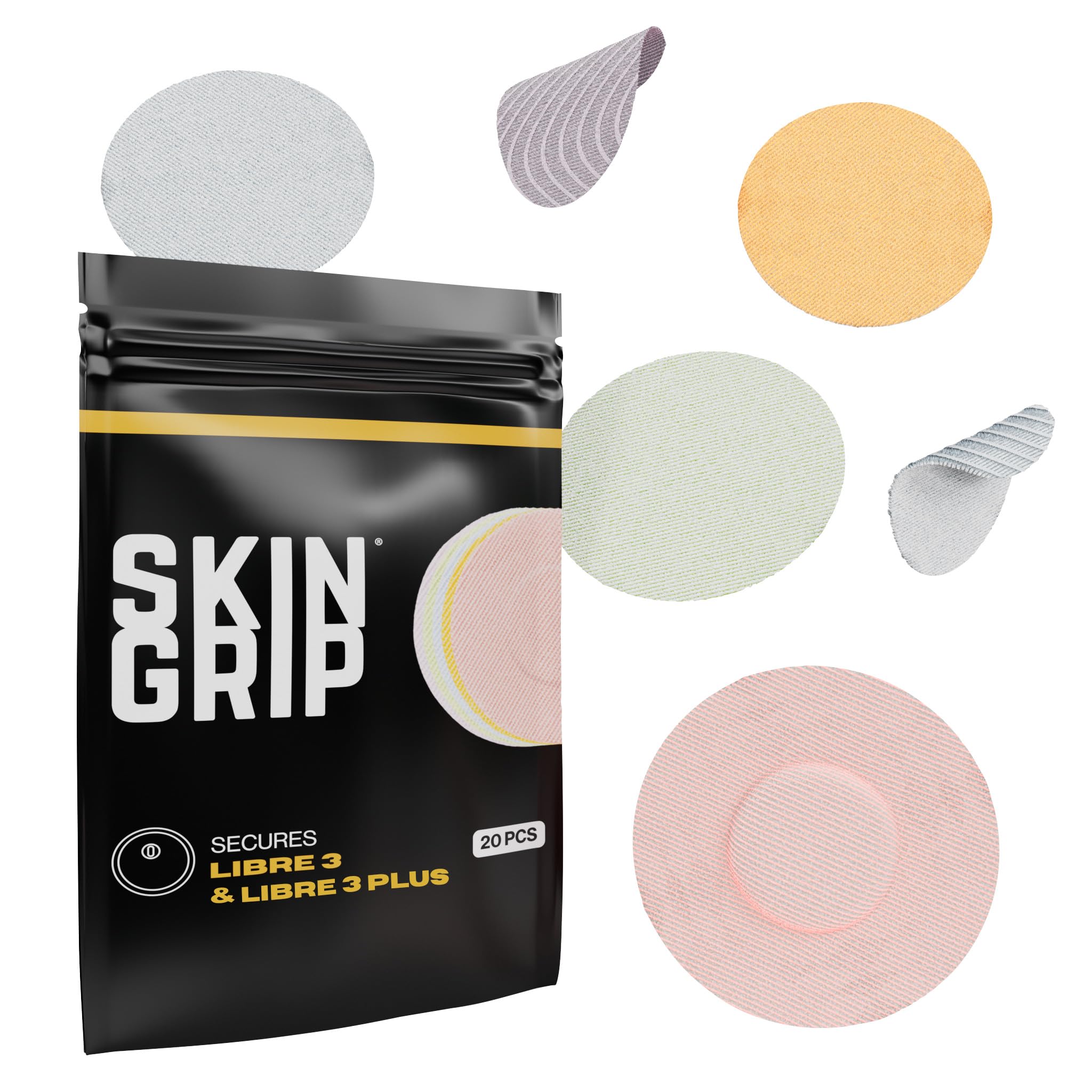 Skin Grip Freestyle Libre 3 Sensor Covers- Waterproof & Sweatproof Adhesive Patches for 10-15 Days (Not for Libre2), Pre-Cut Continuous Glucose Monitor Diabetic Sensors Cover - 20 Pack, Pastel Pack