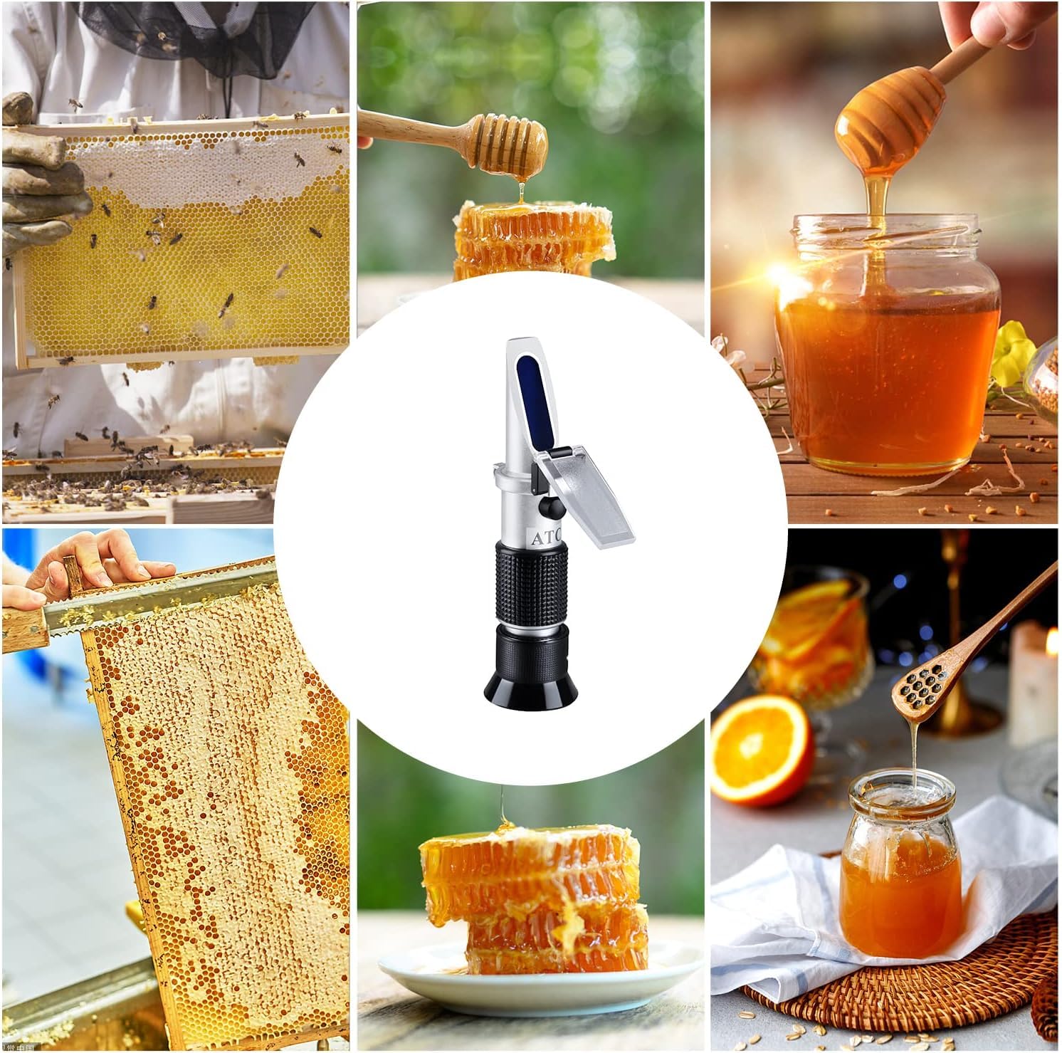 Réfractomètre Brix Meter LEERCHUANG Testeur de miel à triple échelle (teneur en eau : 12-27 %, Brix : 58-92 %, Be' : 38-43), réfractomètre Brix portable pour miel, sirop d'érable, molasse et élevage