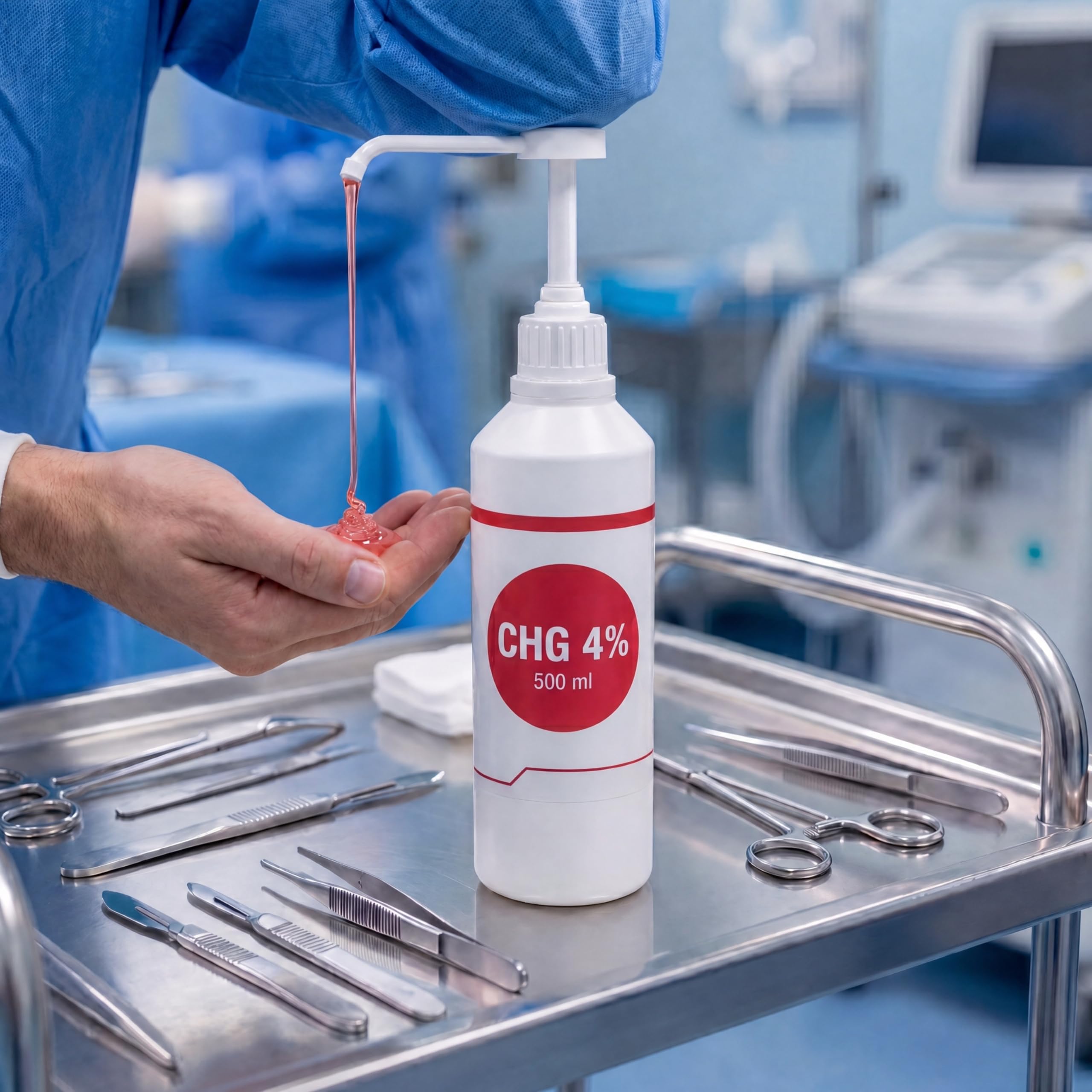 KMINA Solución Jabonosa CHG 4% 500 ml, Clorhexidina para Higiene de Manos y Piel Sana, Uso Externo, Botella con Válvula Dosificadora