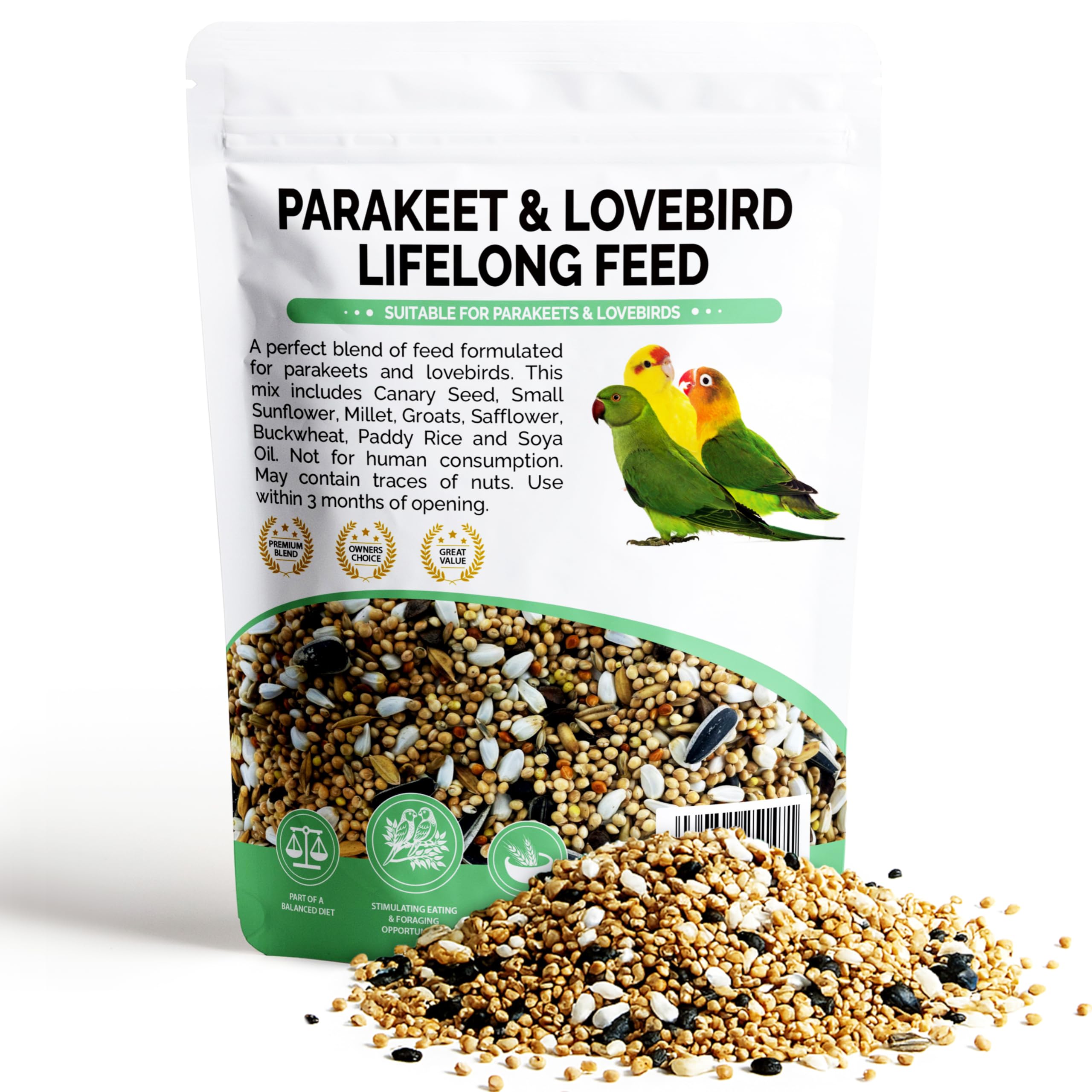 Premium Parakeet Food Lovebird Food Lifelong Formula Bird Parrot Feed Seed Mix Natural & Healthy Gourmet Choice 1.6kg In Resealable Pouch Conure Parrotlet Feed