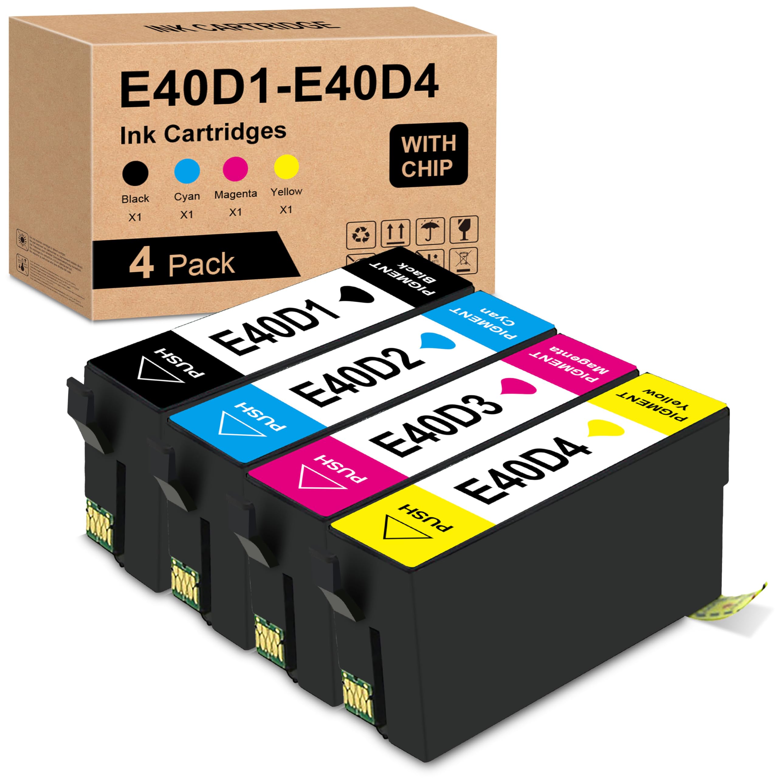 T40D T40 Cartouches d'encre Compatible pour EP T40D1 T40D1 T40D2 T40D3 T40D4 Multipack pour SC-T2100 SC-T3100 SC-T3100M MFP SC-T3100N SC-T5100 SC-T5100M SC-T5100N (4 Paquets)