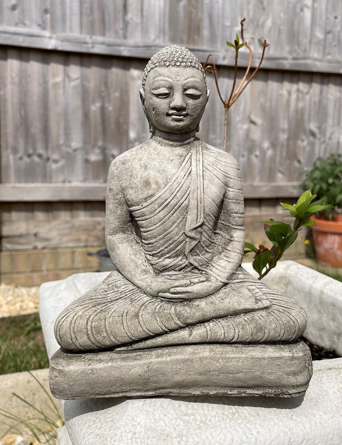 Oriental Thai Buddha Stone Statue | Monk Outdoor Garden Ornament Decoration