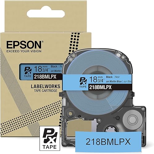 Epson LABELWORKS 218BMLPX Cartucho de Cinta PET (Poliéster) Genuino - Cinta de Etiqueta para Etiquetadora de Diseño de Arte en Etiqueta Mate Azul -