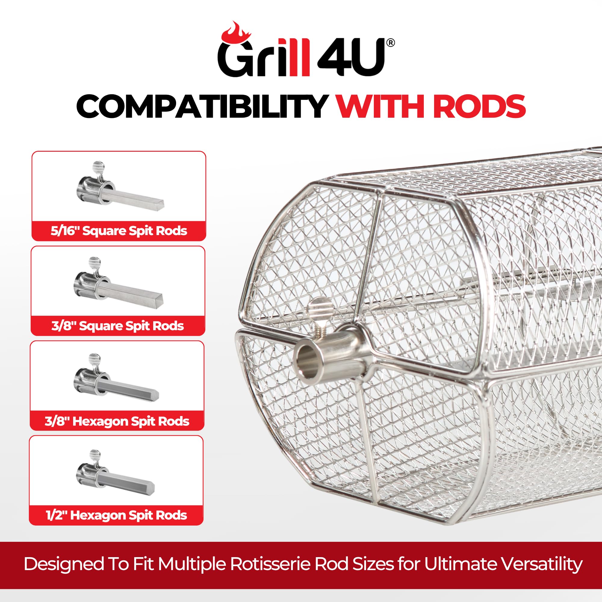 GrillX Cesta de carbón para barbacoa – 17 pulgadas de bloqueo único y cesta antiadherente – Cesta de asador de construcción de acero inoxidable – Accesorio perfecto para parrilla de barbacoa para todo