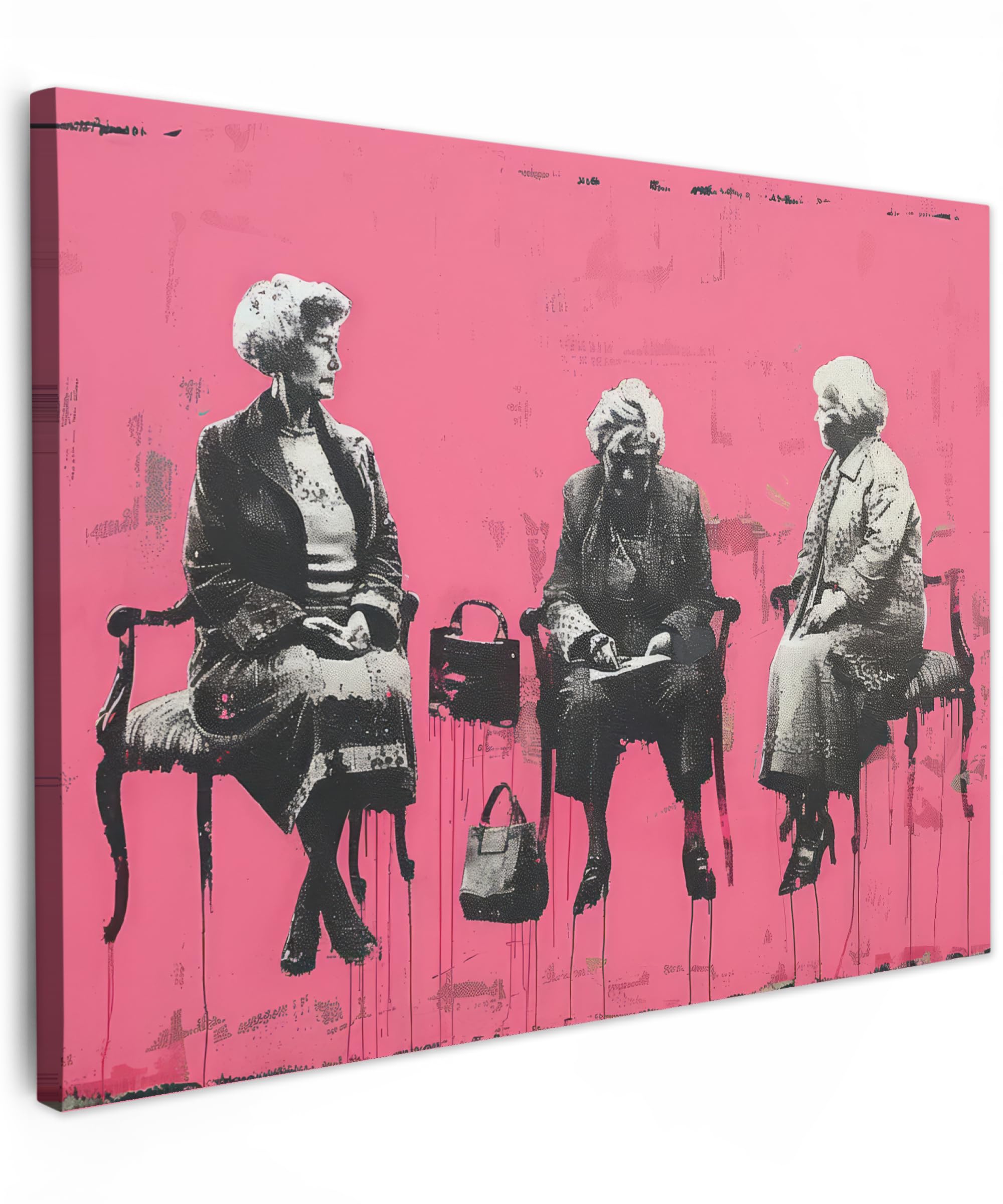MuchoWow© Canvas Wall Art 16"x12" / 40x30 cm Decor Paintings Print framed on Canvas Pictures for Hallway Graffiti - Vintage - Black - Street art - Pink - Banksy