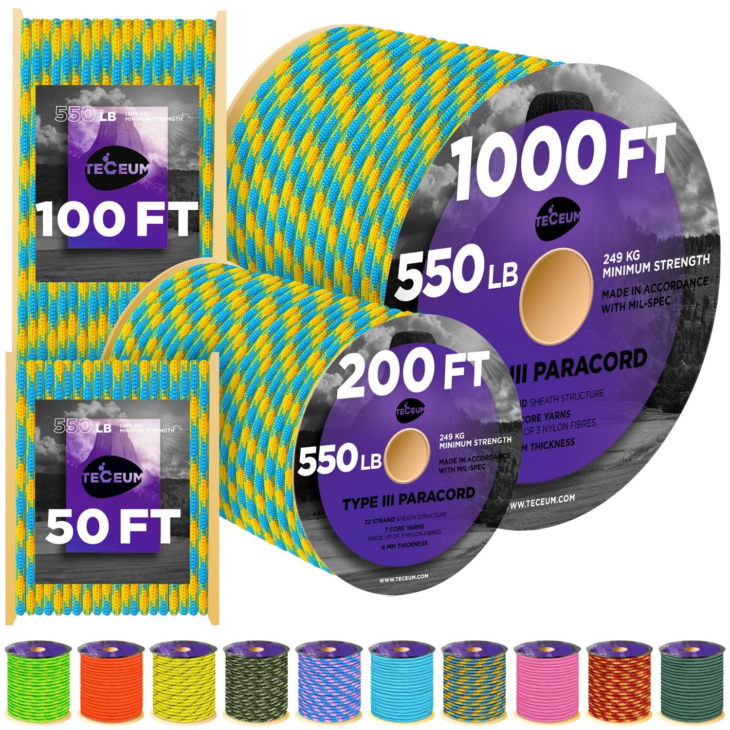Reflective Paracord Rope 550lb 4mm – Glow para Cord – Camping Utility Rope