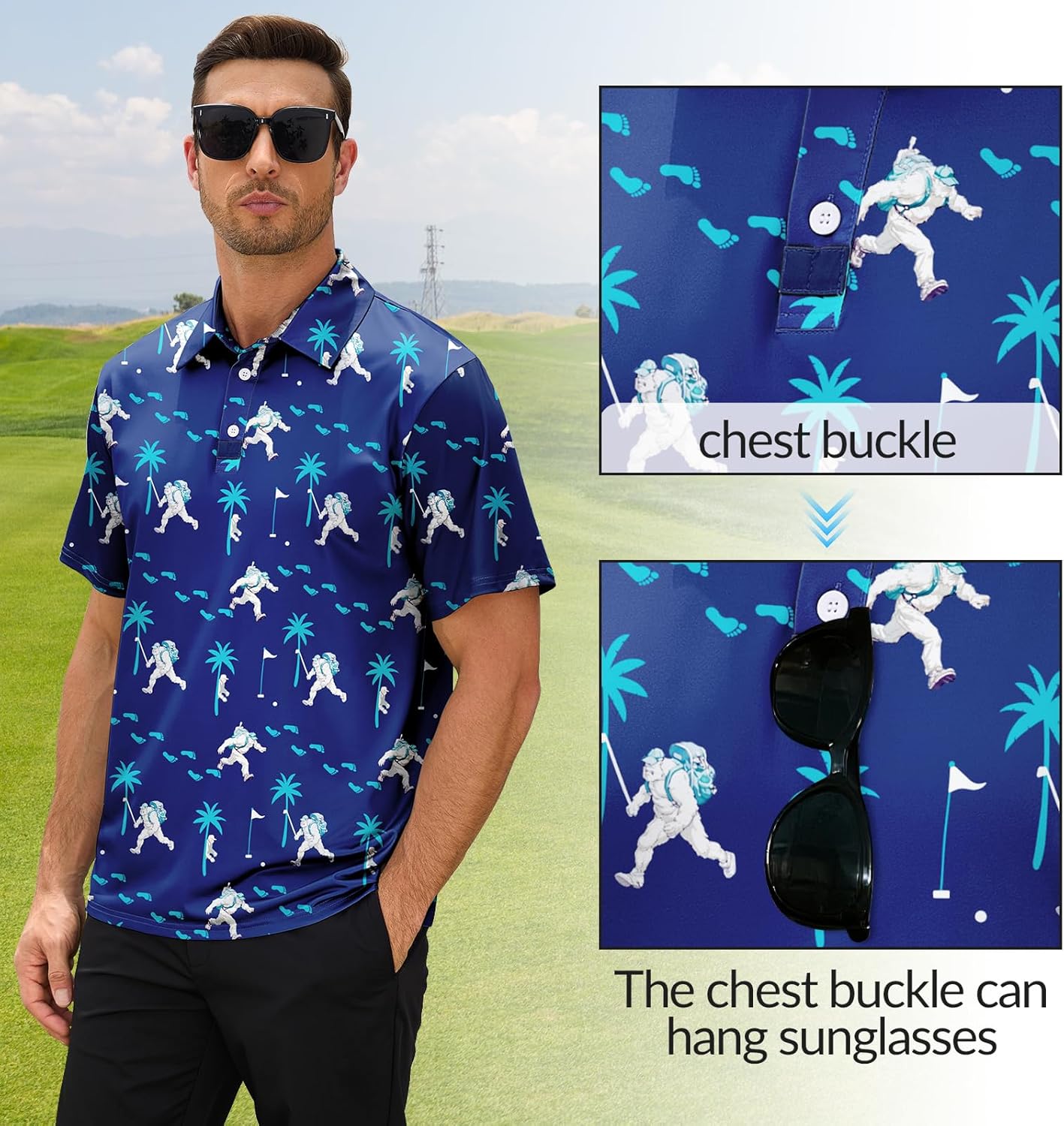 Men's Golf Polo Shirts,Funny Print Short Sleeve,Casual Collar Performance Moisture Wicking Quick Dry Golf Polo Shirts - Image 4