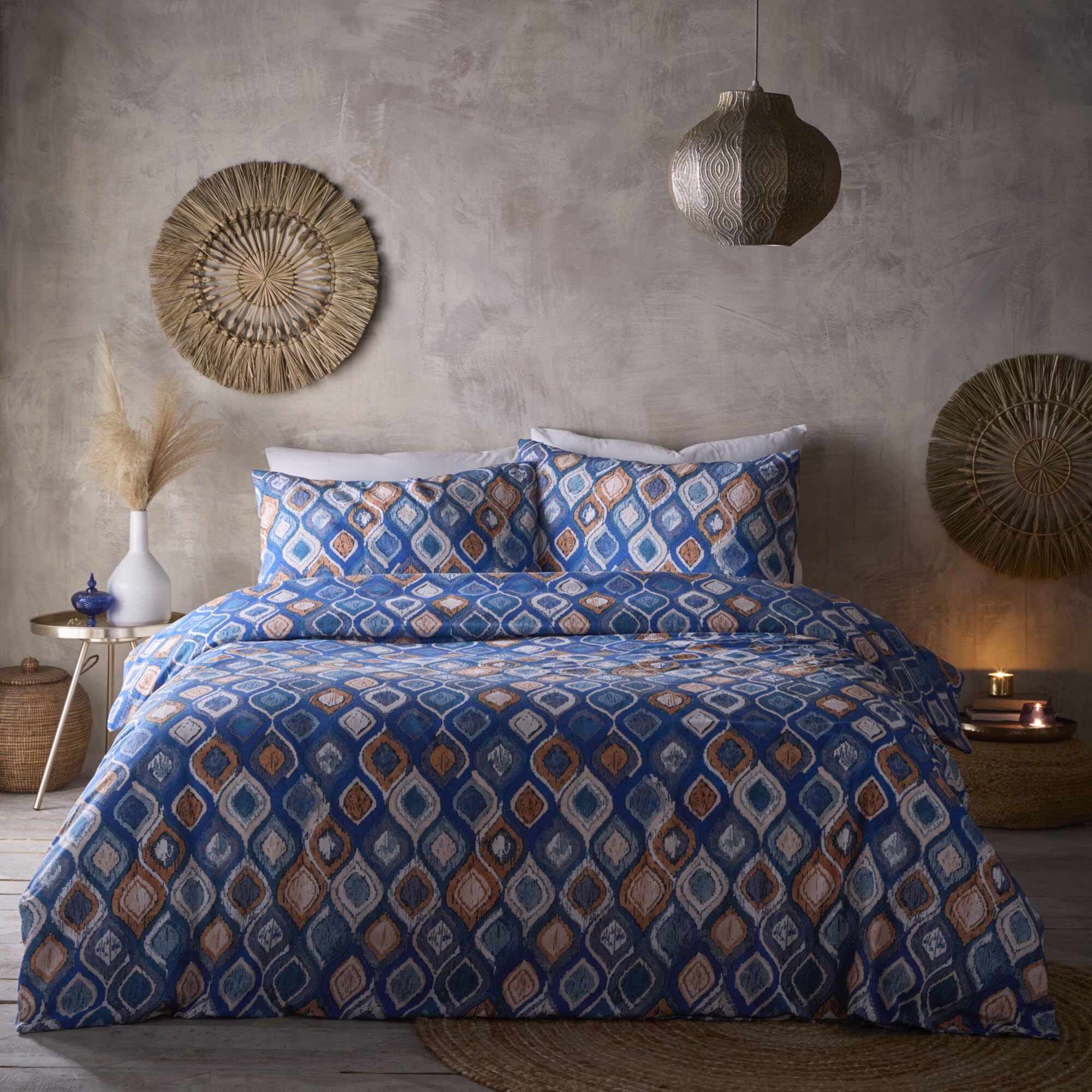 Rackhams Blue Tangiers Duvet Cover Set - Double - Polycotton
