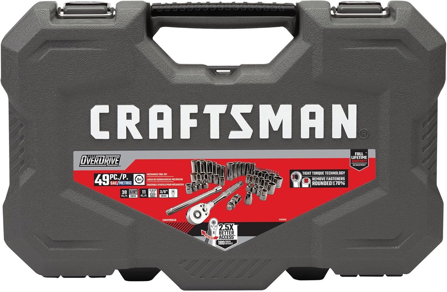 CRAFTSMAN OVERDRIVE 49-Piece Gunmetal Chrome Mechanics Tool Set, Standard SAE/Metric Socket Set, with Hard Case (CMMT99049L)