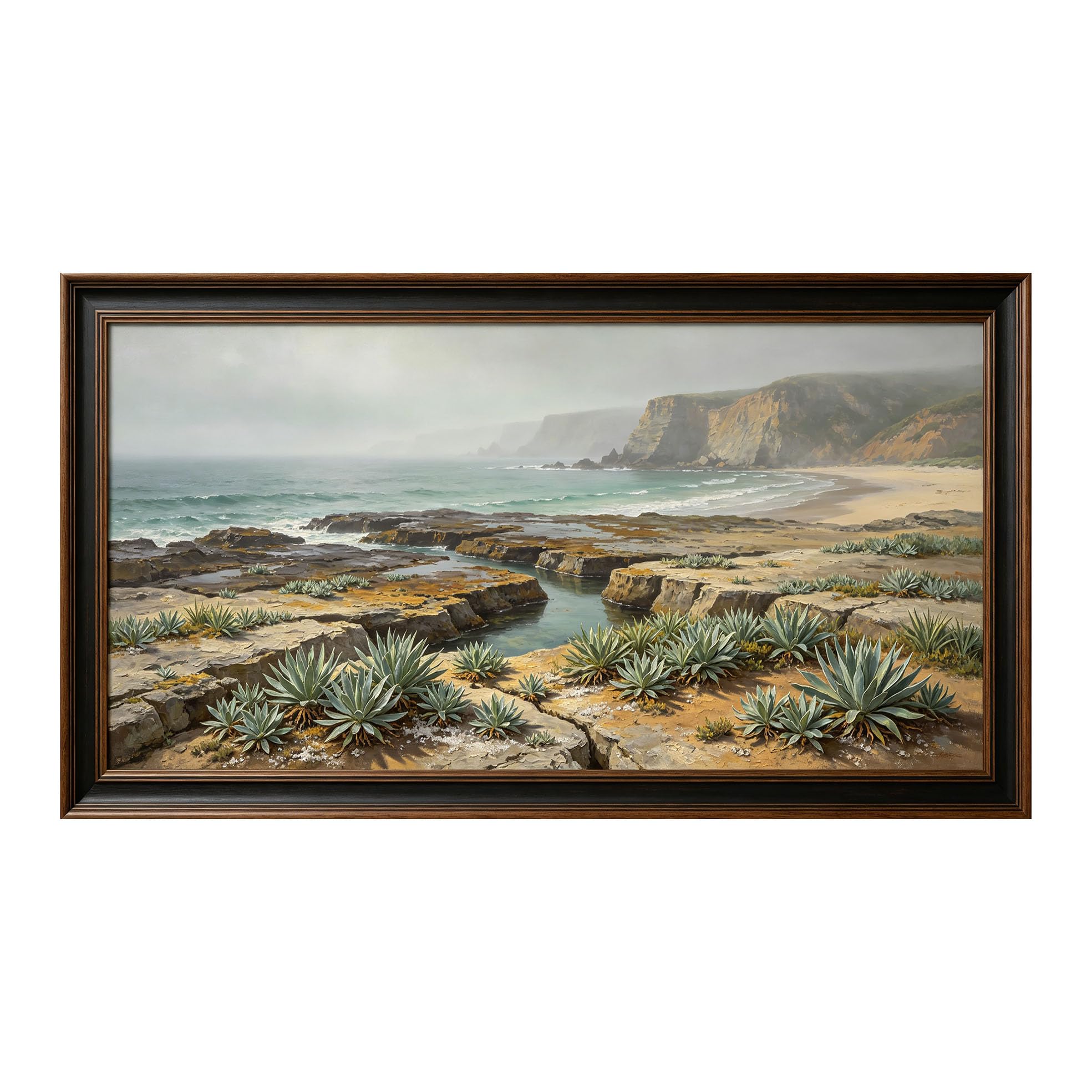 Yzpallescene 3D Framed Wall Art 50cm×100cm Coastal Seascape Oil Painting Panoramic Realistic Large Size SelfAdhesive Removable Wall Decor Prints Artwork for Living Room Bedroom Office