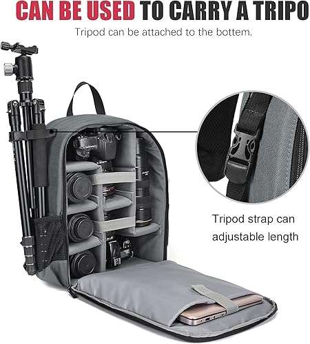 Miniatura 5 de Cwatcun Mochila profesional para cámara SLR DSLR sin espejo, impermeable, compatible con Sony Canon Nikon cámara y accesorios de trípode de lente (