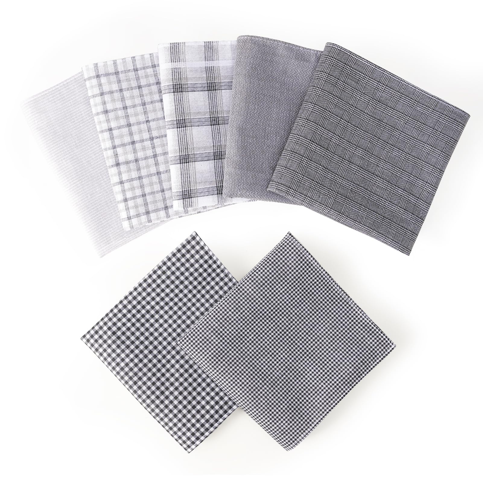 HOULIFE Handkerchief Mens Cotton, 7PCS Handkerchiefs for Men 100% Soft Cotton Plaid Hankies Assorted Color Gift for Men (Black & Grey-7PCS)