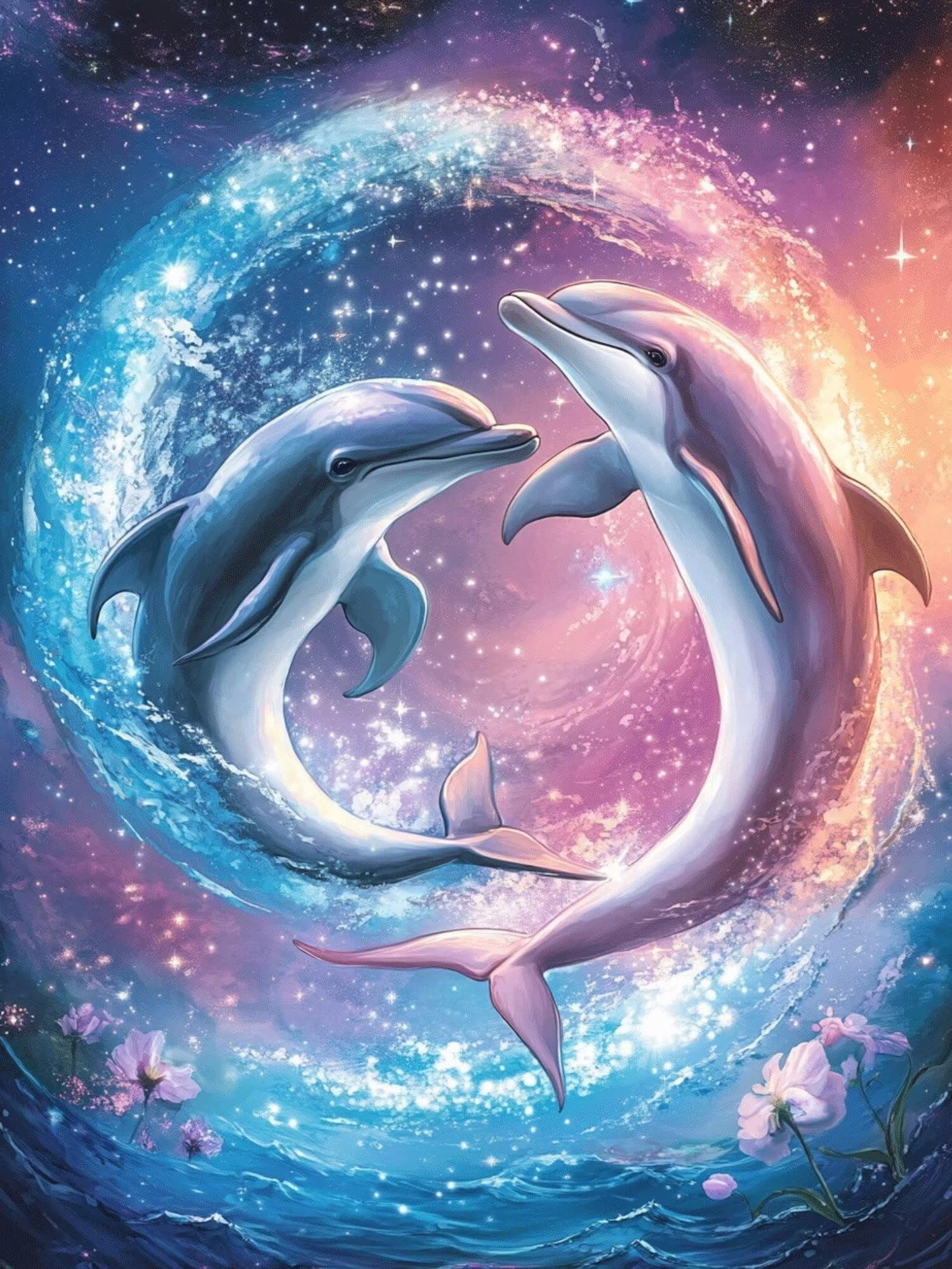 Diamond Painting Erwachsene Fantasie 5D Diamond Painting Delphin Muster DIY Set Erwachsene Anfänger Vollbohrer Diamanten Malerei Stickerei Bastelset für Zimmer Wand Deko Schlafzimmer 70x100cm,Model797
