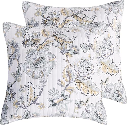 Levtex Home - Edredón Ophelia Spa - Juego de 2 fundas de almohada europeas - Floral - Spa, gris, crema y ocre - Colcha (26 x 26 pulgadas), sin