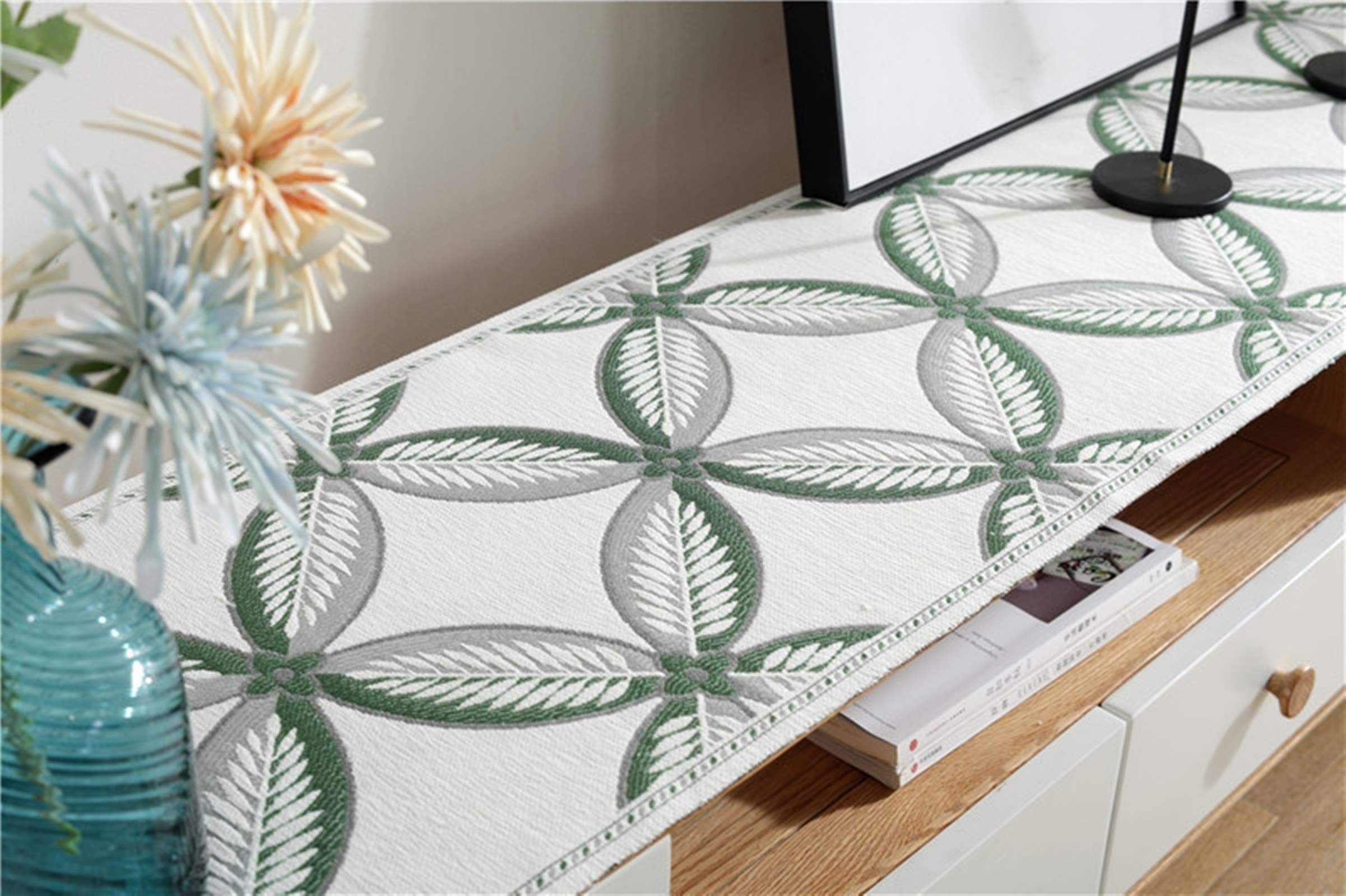 Runner da Tavolo Moderno, Runner Verde Poliestere Fiori Runner Tavola Decorazioni Casa 35x250cm