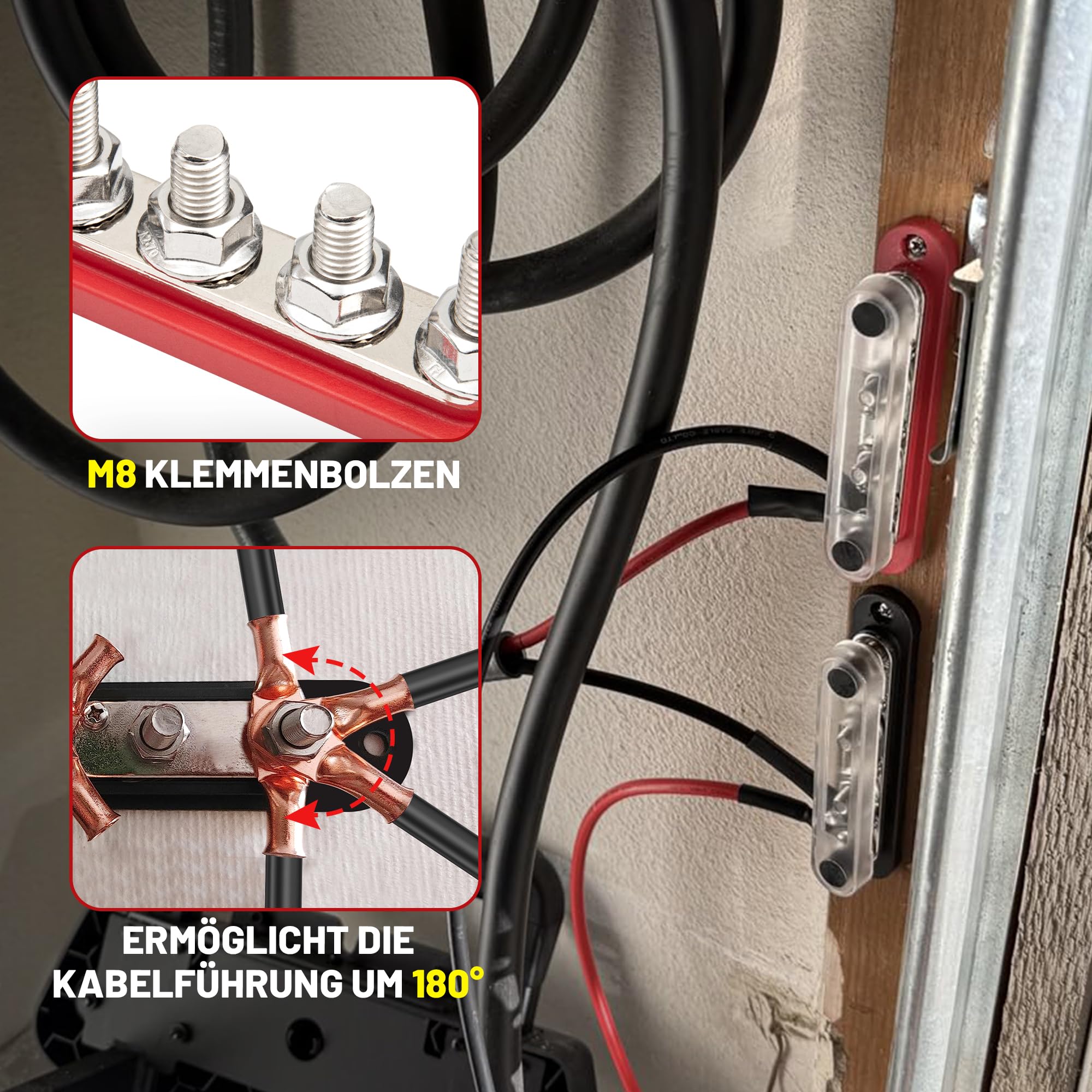 RED WOLF 150A Sammelschiene Verteilerblock 12V-48V DC für Auto Marine RV Wohnmobil Lkw Elektrik System Klemmleisten, Positive Masse Stromverteilungsblock Busbar mit 4 x M8 Klemmenbolzen