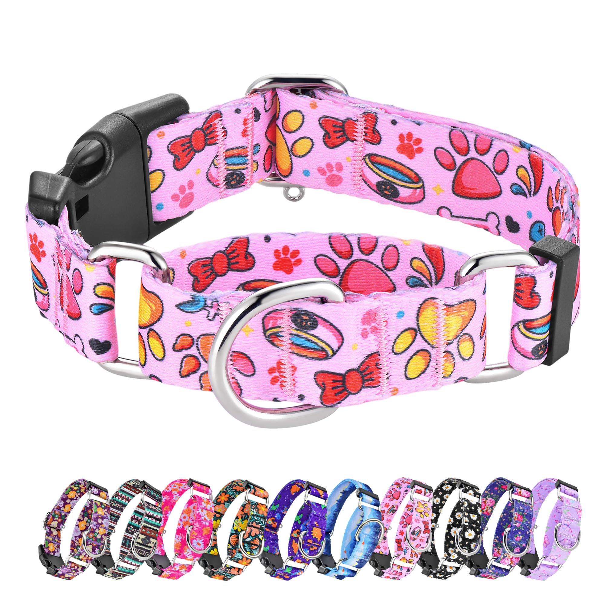 Hikiko Martingale Collar for Dogs Cute Girl Pink Dog Collars with Anti Pulling Dog Collar for Small Medium Large Dog（Pink Bowl,Medium）