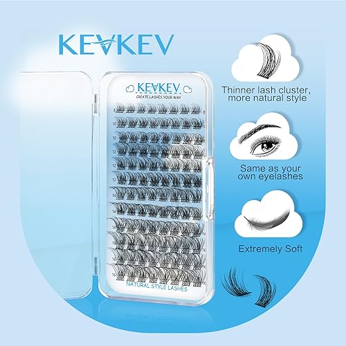 Miniatura 2 de KevKev 96 racimos de pestañas, pestañas de estilo natural, pestañas individuales, aspecto natural, extensiones de pestañas para colocar en casa,