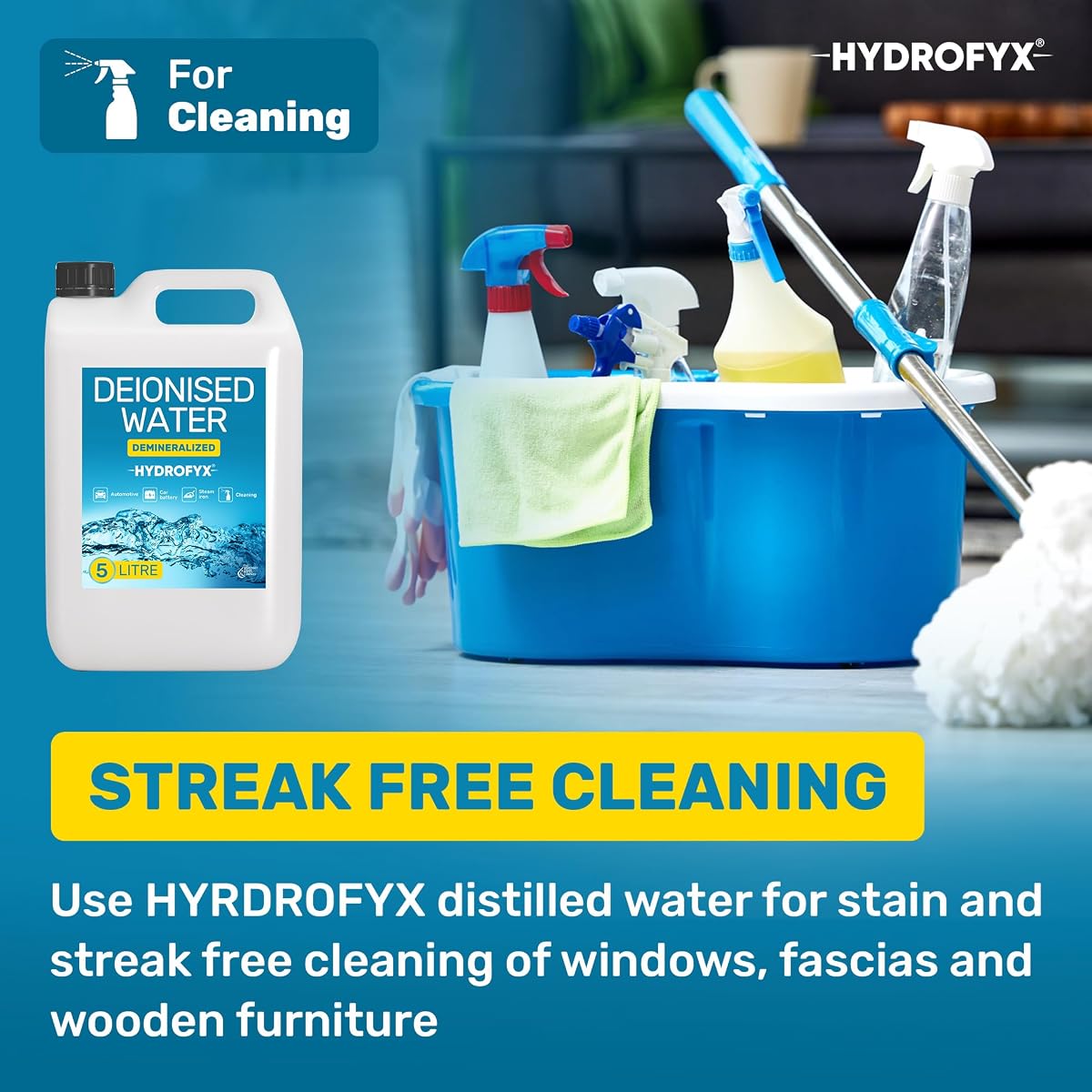 HYDROFYX 5L Deionised Water – Demineralised, Low Conductivity – Fast Dispatch – For Irons, Steam Cleaners, Car Batteries, Rad — view 2
