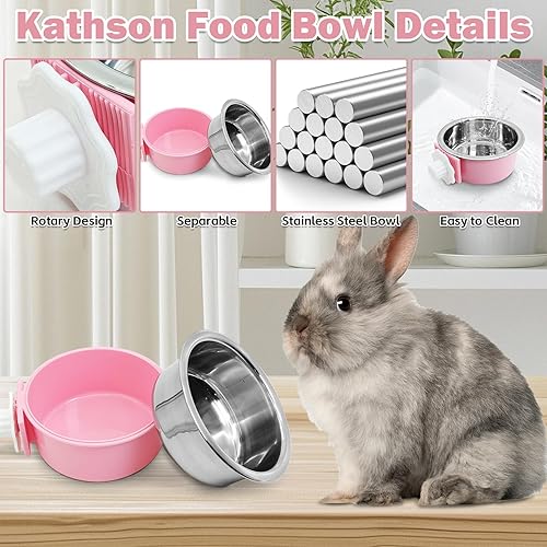 Miniatura 5 de kathson Dispensador de alimentador suspendido para conejo, fuente de agua colgante, botella automática, cuenco de caja extraíble de plástico de