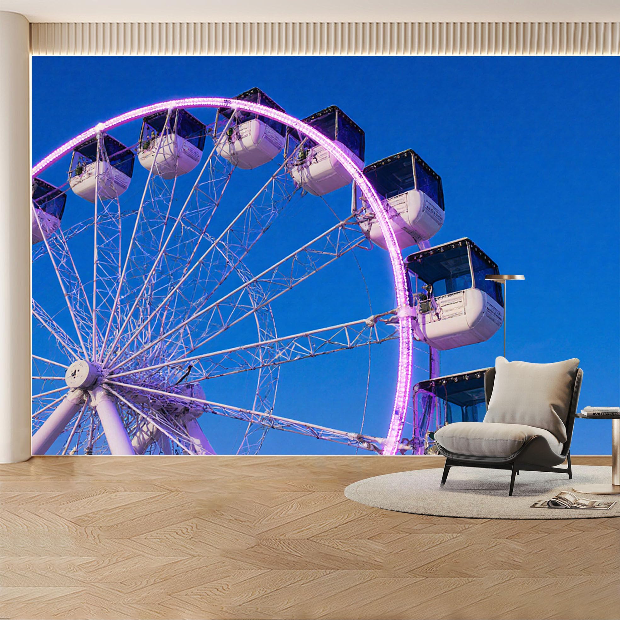 Custom Wall Mural Wallpaper Ferris Wheel， 3D Effect， Modern， Large Wall Art， Carnival， Glowing， Night Sky Removable SelfAdhesive Large Photo for Living Room， Bedroom， Office