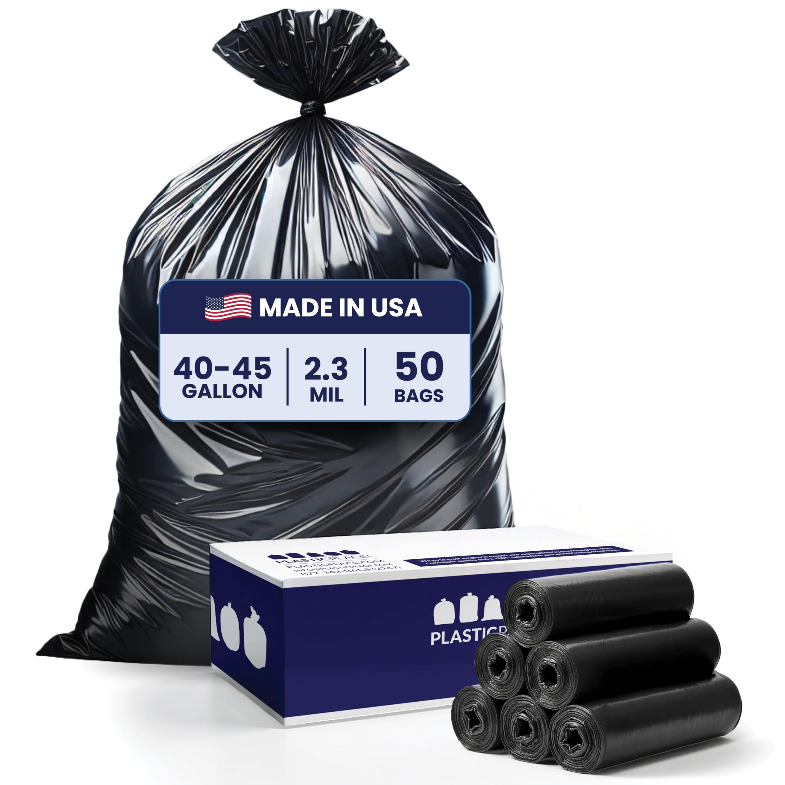 Plasticplace 40-45 Gallon Trash Bags │ 2.3 Mil │ Black Heavy Duty Garbage Can Liners │ 40" x 46" (50 Count)