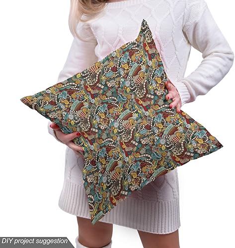 Miniatura 5 de Ambesonne Tela hipster de The Yard, artículos de cine combinados en un estilo abstracto, carrete temático de palomitas de maíz para amantes de la