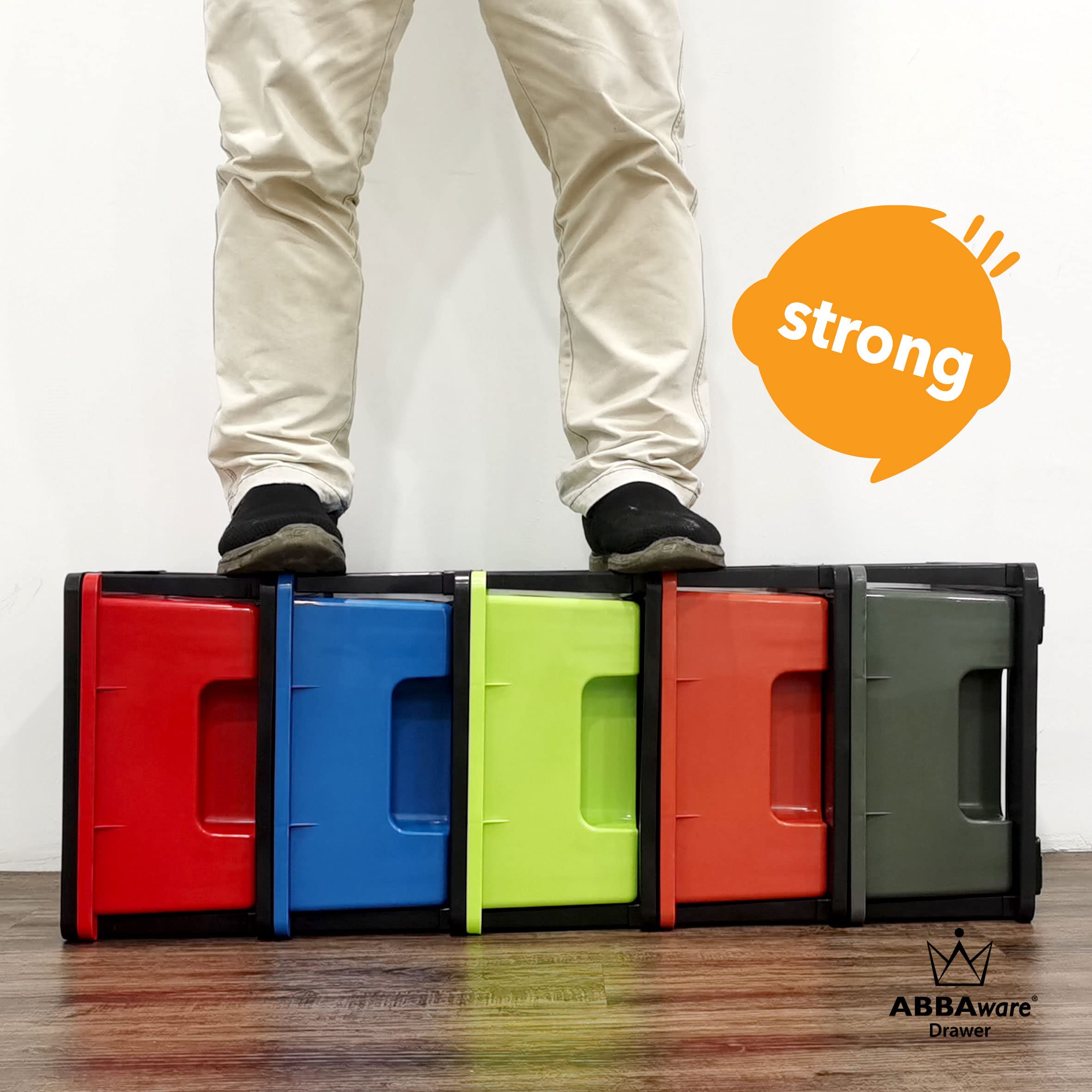 ABBAware Schubladenbox, Schubladen-Container auf Rädern, 5 große 17 Liter Schubladen, der Umwelt zuliebe aus recyclebarem PP Kunststoff, in schönen Farbvarianten, Rollcontainer, Organizer, Stapelboxen