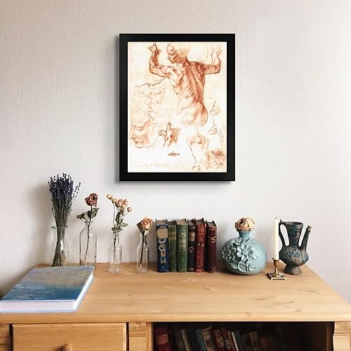 Miniatura 3 de Estudio de cabaña perdida a la sibila libia de Miguel Ángel  Impresión en marco plano negro  Reproducción de pinturas de obras de arte finas  Regalo