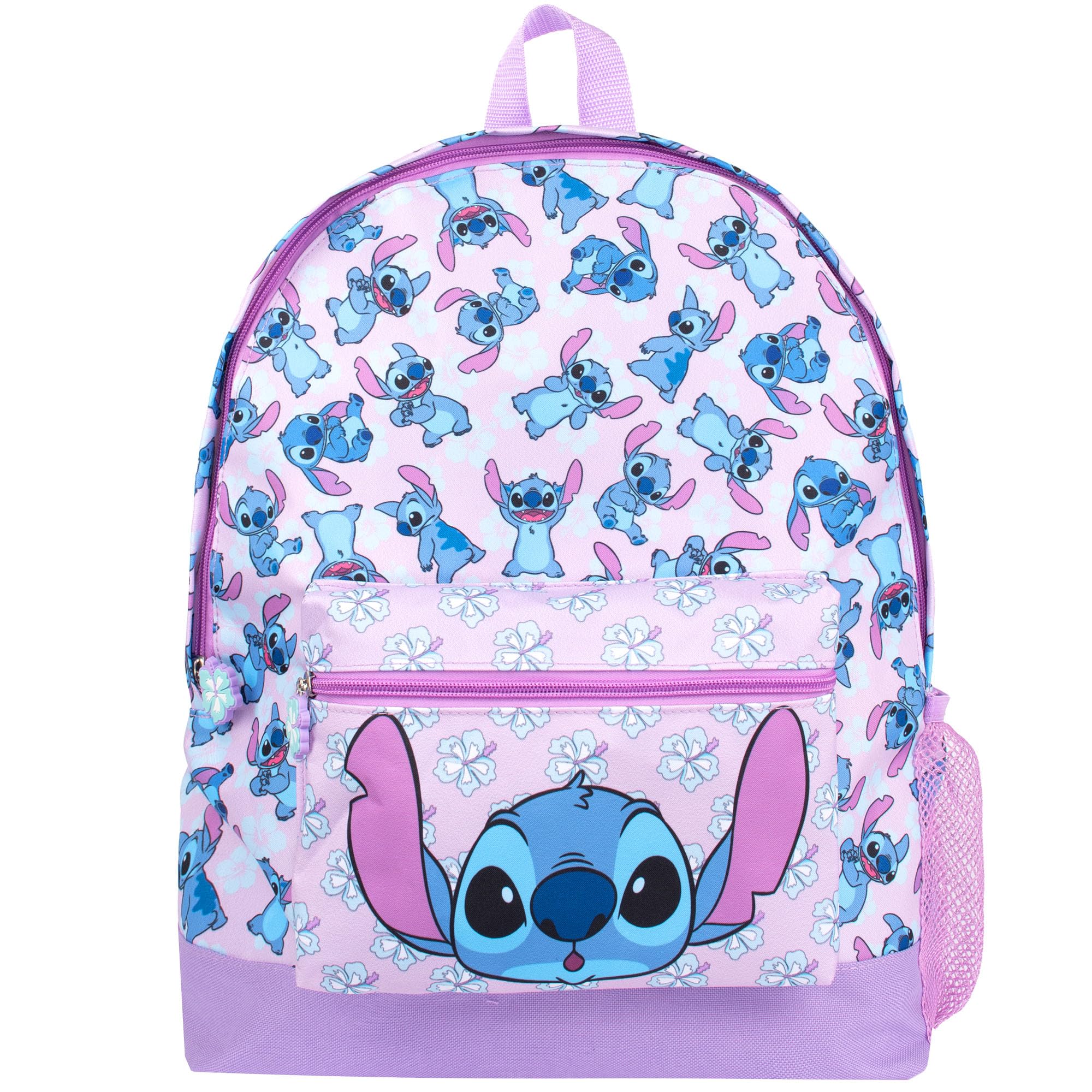Disney Stitch - Mochila escolar para niños y niñas, 2 compartimentos, mochila de viaje para niños, correas de hombro ajustables y bolsillo de malla, Morado (