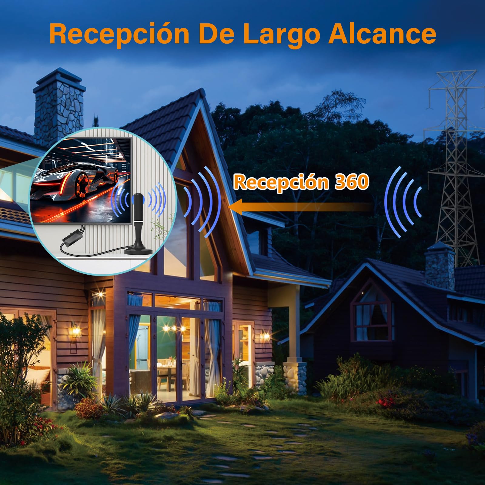Antena TV Interior Potente Base Magnética, Amplificador Ajustable 360° TDT | Antena de TV interior amplificador regulable, recepción 360° VHF/UHF. Compatible TDT DVB-T/T2, 4K/1080p