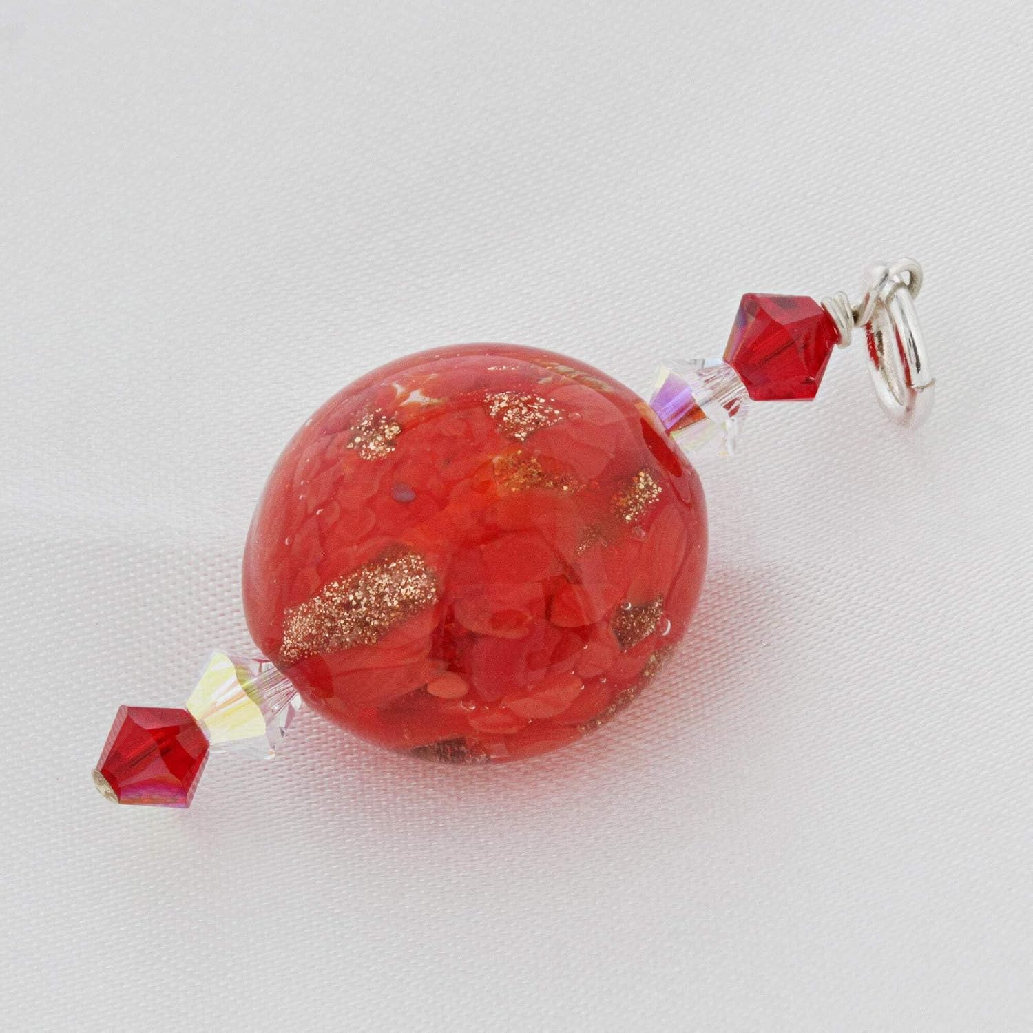 Gem Avenue .925 Silver Glass Bead Charm Pendant with Flower Design and Austrian Crystal