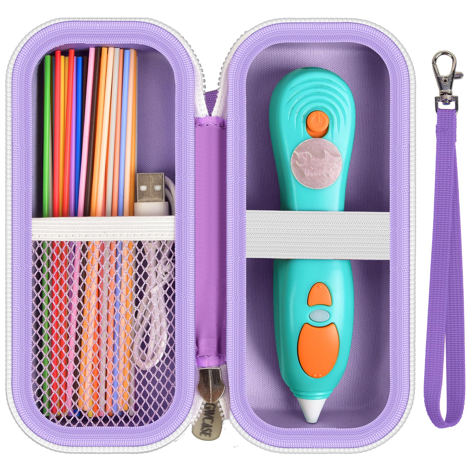 GWCASE Case Compatible with 3Doodler Start+ Essentials 3D Printing Pen for Kids, Travel Organizer Carryer for Filament Refill Packs, Micro-USB Charger (Box Only)-Purple