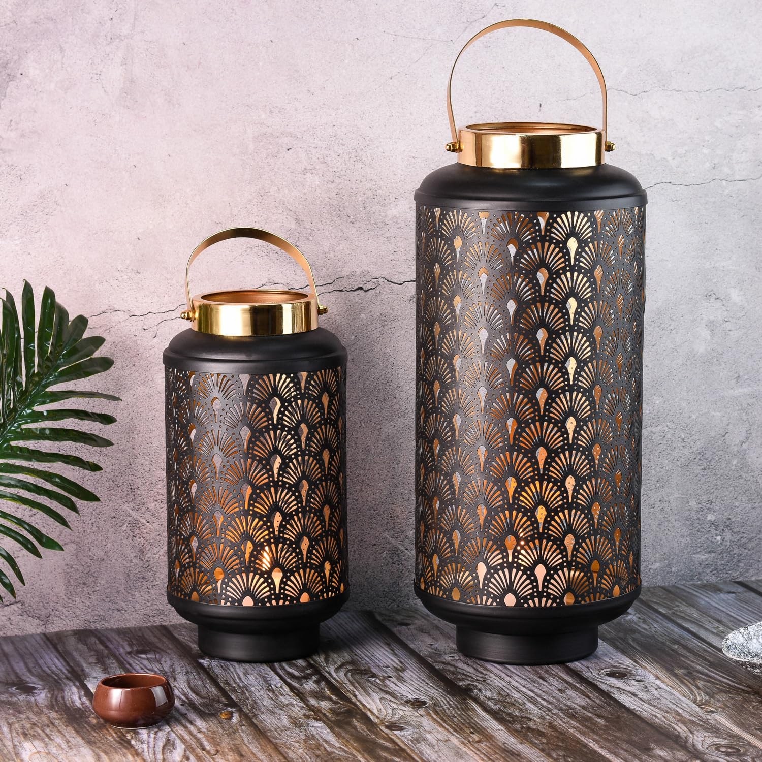 2er Set Orientalische Gartenlaterne Braga aus Metall in Schwarz 44 cm