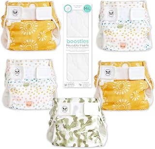 Honest 5 Pack Cloth Diaper Covers with 10 Boosties Inserts, Medium 12-25 lb