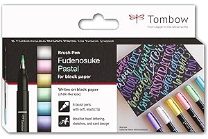 Tombow Irojiten Brush Pen Fudenosuke 6-Piece Pastel Set for Black Paper