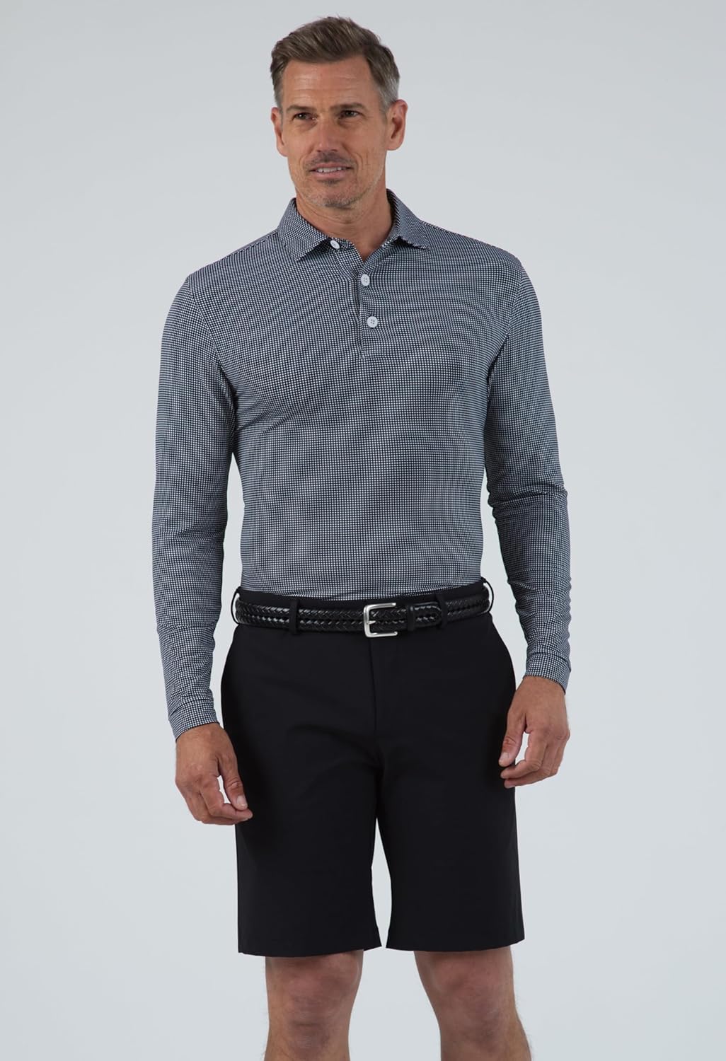 IBKUL Athleisure Wear Sun Protective UPF 50+ Icefil Cooling-Mini Check Print Long Sleeve Polo (Modern Fit)-95754 - Image 7