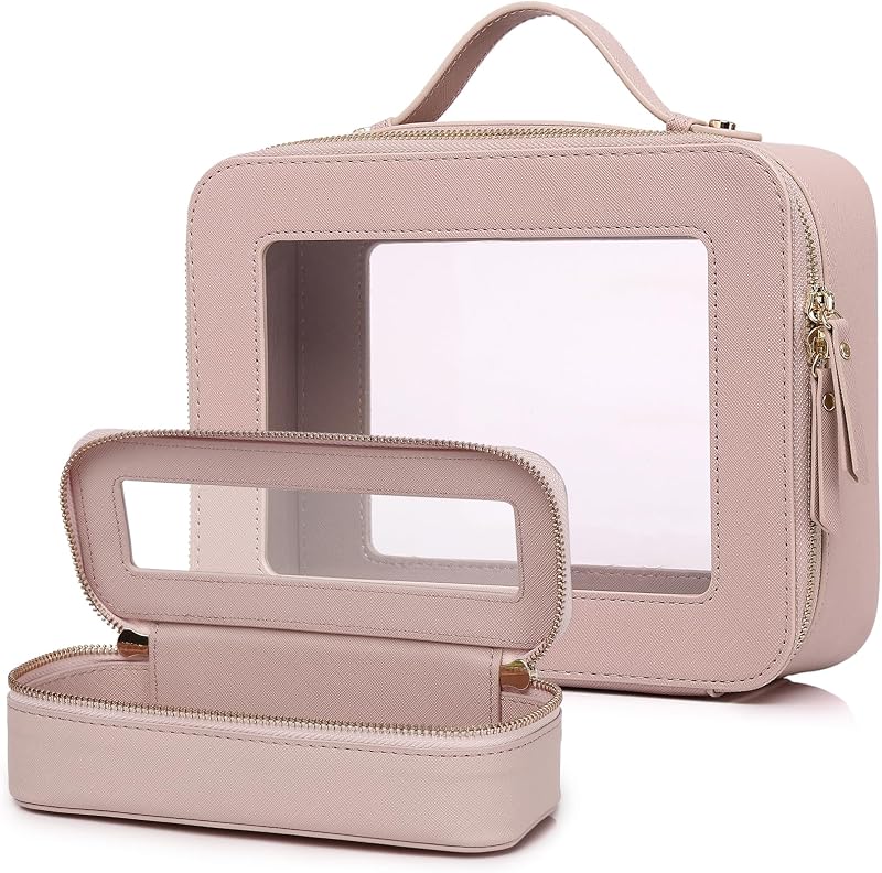 Necessaire de maquiagem para viagem LOFOWN rosa A4 com estojo para pincéis, conjunto com 2
