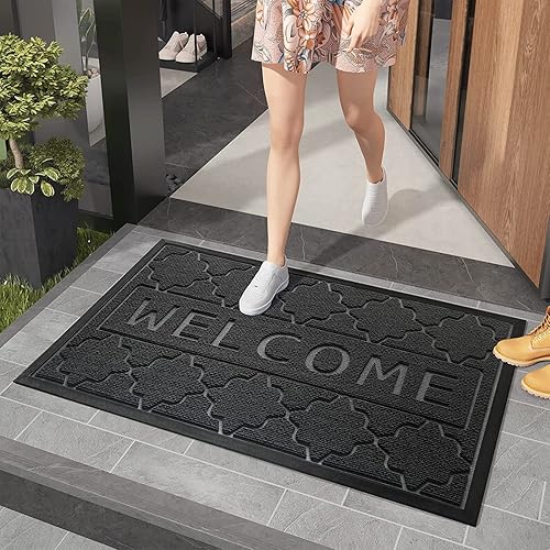 Color&Geometry Tapete de bienvenida para puerta de exterior, 35 x 59 pulgadas, tapete de goma resistente antideslizante e impermeable, tapete de