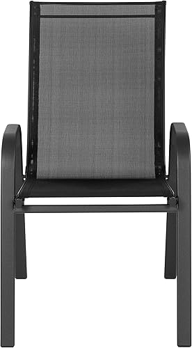 Miniatura 5 de EMMA + OLIVER Paquete de 5 sillas apilables negras para exteriores con material Flex Comfort y marco de metal