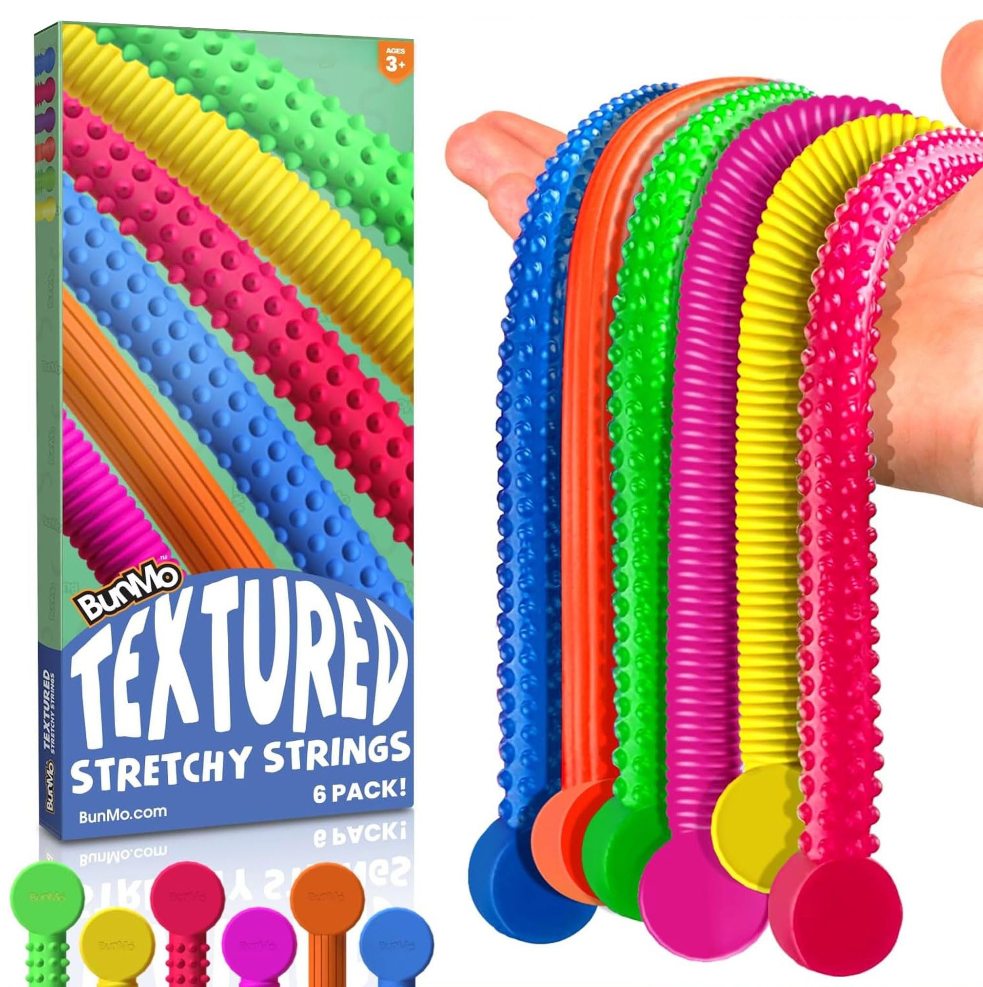 BUNMO Stocking Stuffers for Kids - Stretchy Sensory Strings - Sensory Toys for Kids - Stocking Stuffers for Boys and Girls - Hours of Fun - Textured - 6 Pack