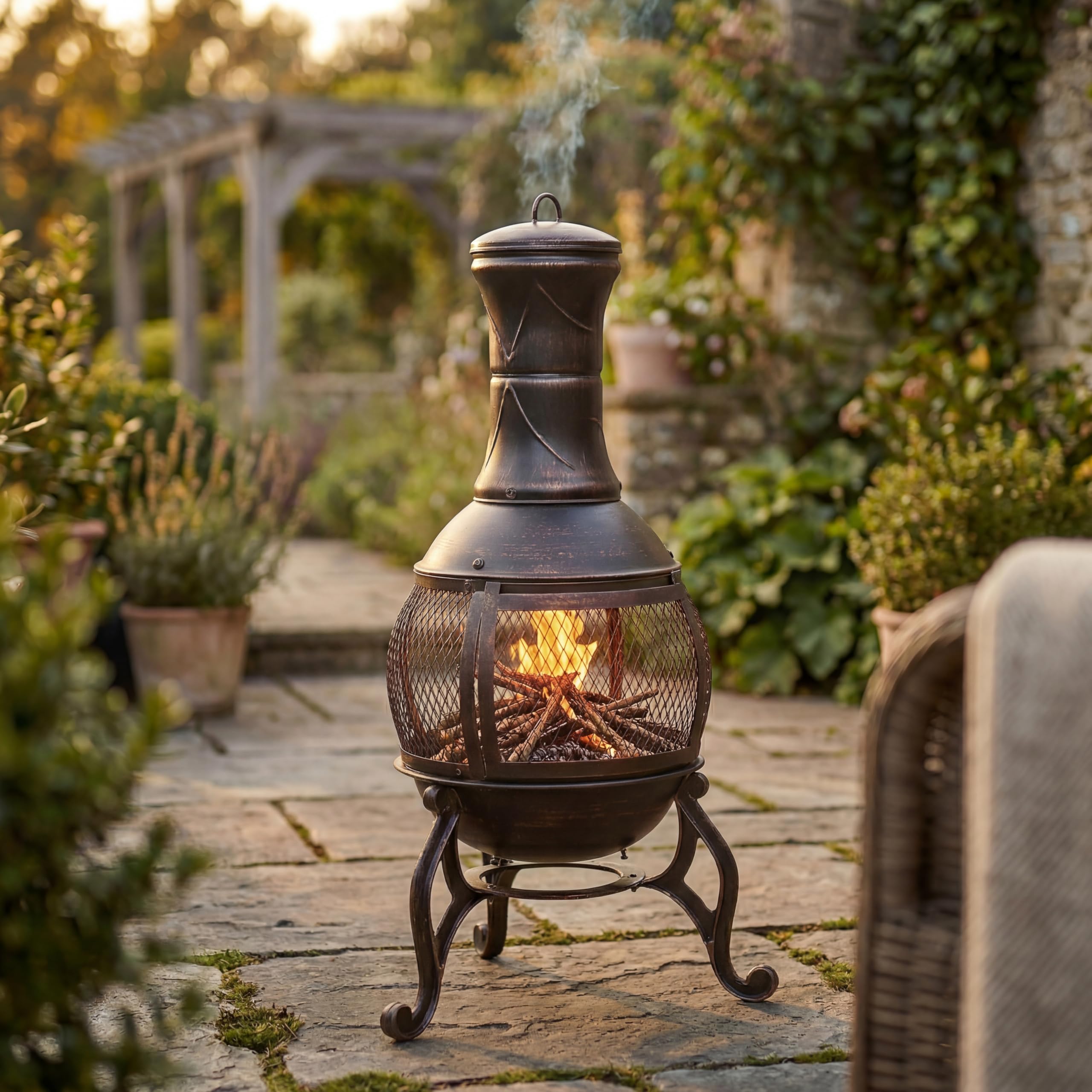 Home Discount® Terrassenheizung, Gartenkamin, Grill, aus Stahl, Schwarz und Antikgold
