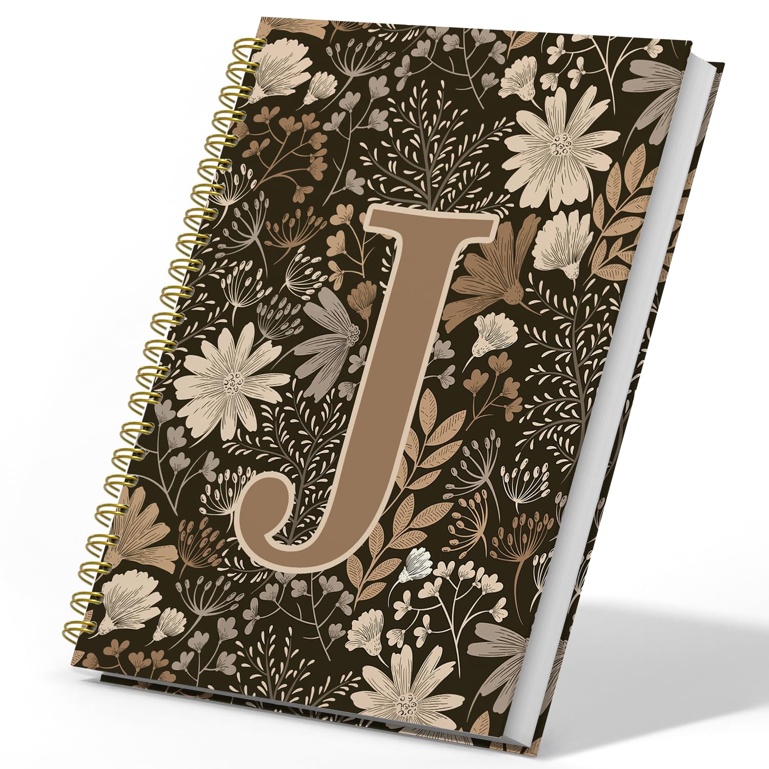 DSHFG Taccuino personalizzato con fiori, regalo per donne e ragazze, diario bohémien per regali scolastici per studenti, diario giornaliero iniziale J quaderno a spirale, 14 x 20 cm