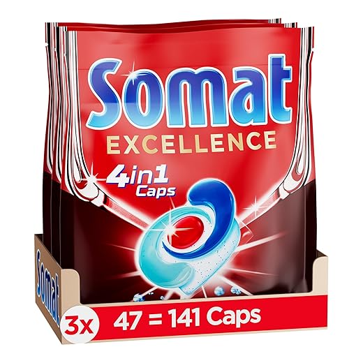 Somat Excellence 4-in-1 Capsules (141 Caps), Quickly Soluble Dishwasher Tablets, Somat Caps Capsules for Excellent Cleaning and Shine, Even in Eco Programme and at Low Temperatures