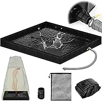 Tottist Upgraded 41x41x5 Portable Shower Pan - Heavy-Duty Non-Slip Collapsible Tray with Drain Hole & Mesh Bag for RV Camping Beach Glamping
