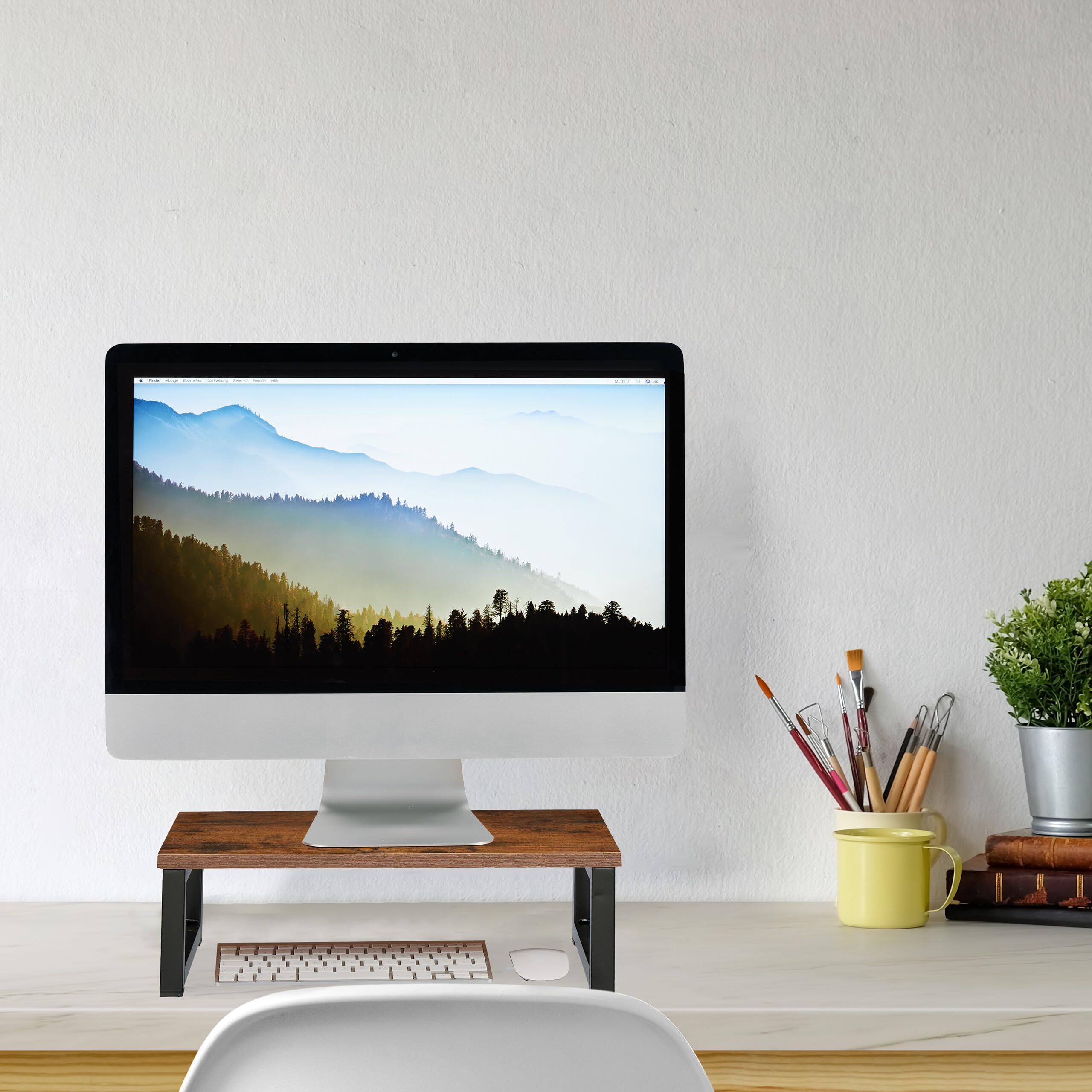 Relaxdays Supporto per Monitor, Alza Schermo PC per Scrivania, HxLxP: 15 x 40 x 23 cm, Design Industriale, Marrone Nero