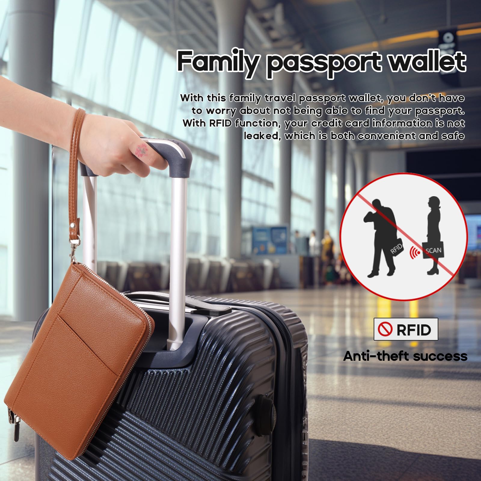 Porta passaporto di famiglia con blocco RFID, organizer per documenti da viaggio in pelle di alta qualità, per donne e uomini, portafoglio da viaggio per carte di credito, marrone, 22,7 x 14 x 2,7 cm